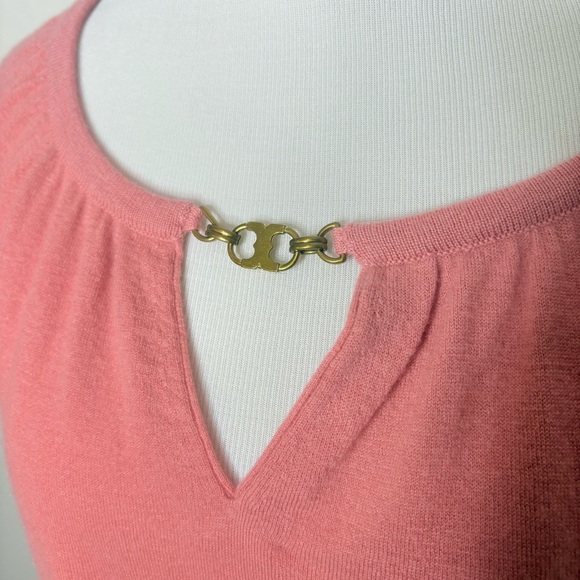 Tory Burch Gemini Link Cashmere Sweater Peach Keyhole Gold Hardware Size Small - Picture 2 of 7